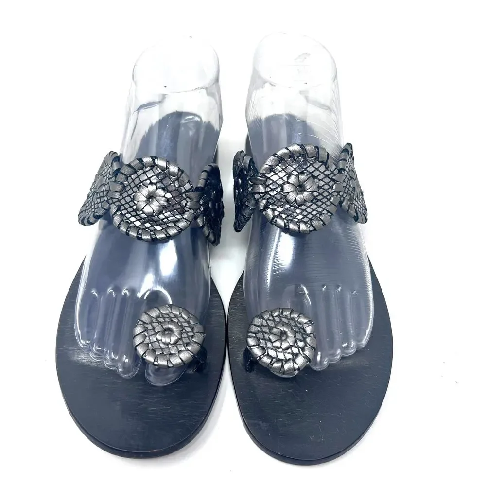 Jack Rogers Toe Ring Sandal Women's Size 9.5 Pewter Leather Slip On Flat - Picture 3 of 11